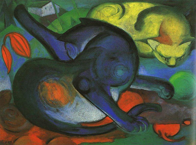 Franz Marc Two Cats, Blue and Yellow